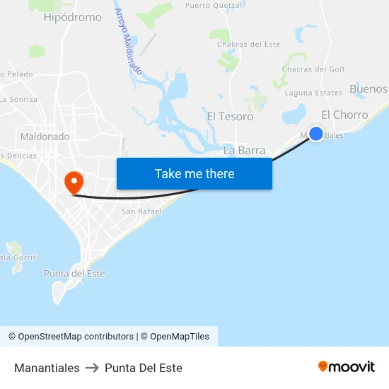 Manantiales to Punta Del Este map