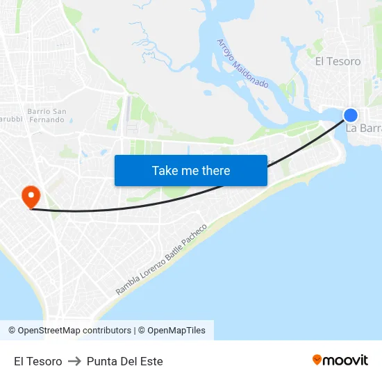 El Tesoro to Punta Del Este map