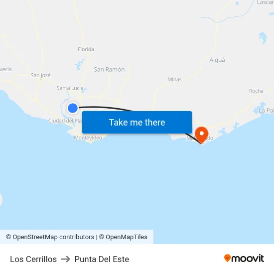 Los Cerrillos to Punta Del Este map
