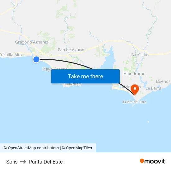 Solís to Punta Del Este map