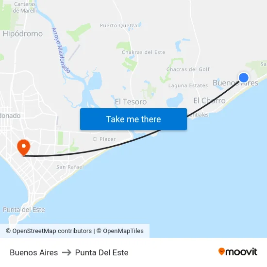 Buenos Aires to Punta Del Este map