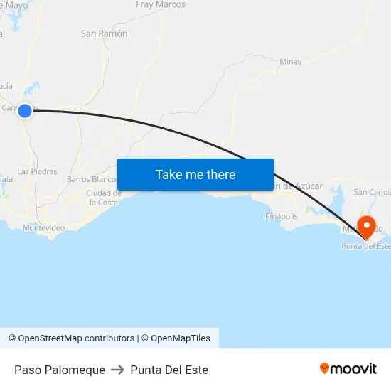 Paso Palomeque to Punta Del Este map