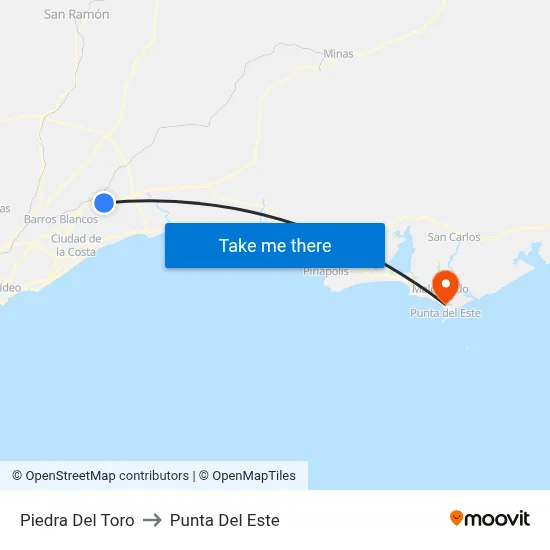 Piedra Del Toro to Punta Del Este map
