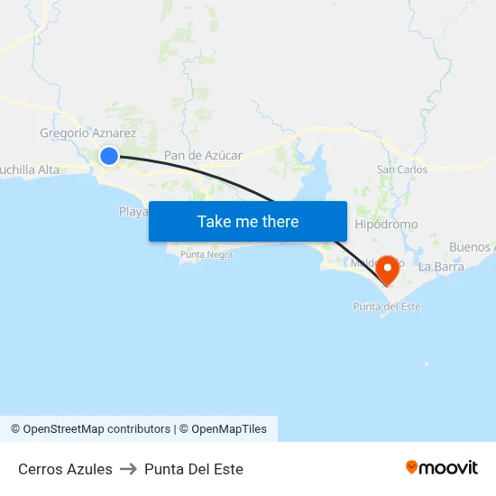 Cerros Azules to Punta Del Este map