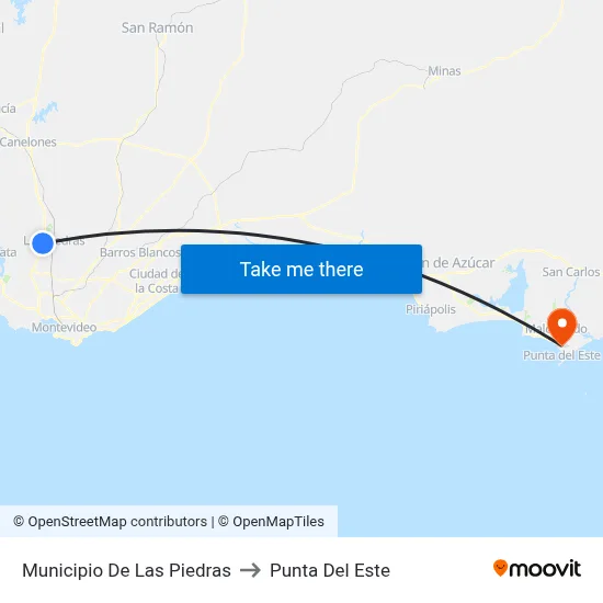Municipio De Las Piedras to Punta Del Este map