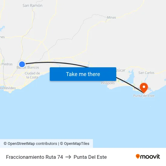 Fraccionamiento Ruta 74 to Punta Del Este map