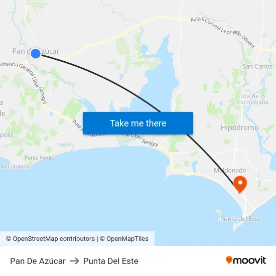 Pan De Azúcar to Punta Del Este map
