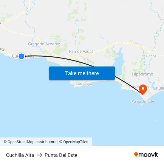 Cuchilla Alta to Punta Del Este map