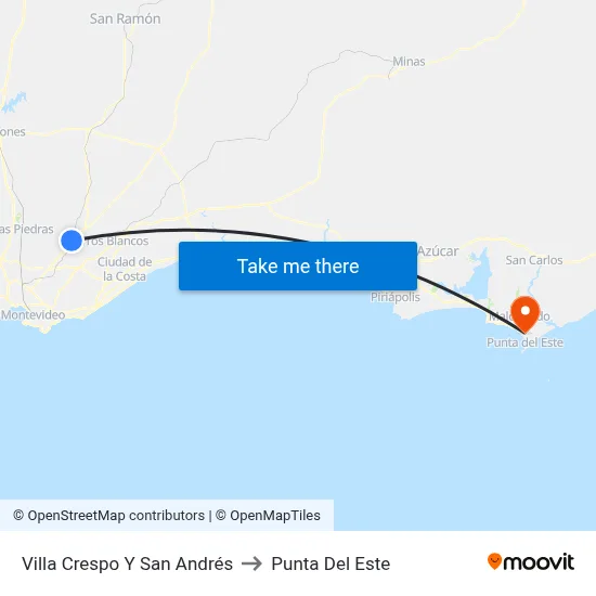 Villa Crespo Y San Andrés to Punta Del Este map
