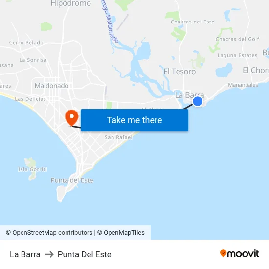 La Barra to Punta Del Este map