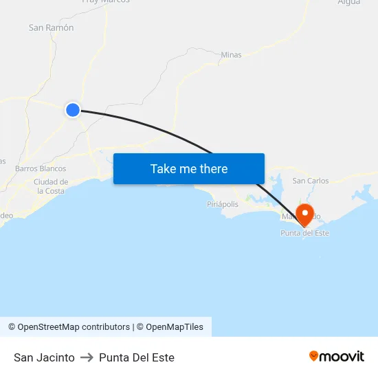 San Jacinto to Punta Del Este map