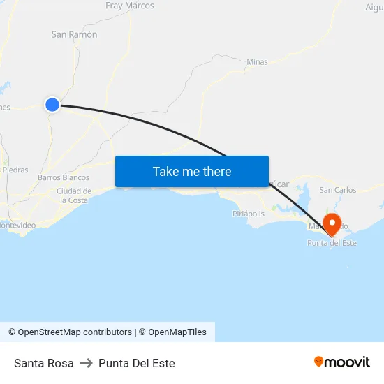 Santa Rosa to Punta Del Este map
