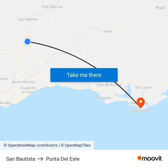 San Bautista to Punta Del Este map