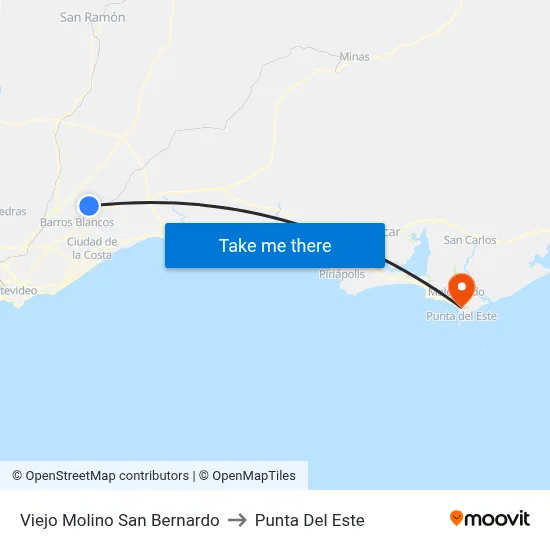 Viejo Molino San Bernardo to Punta Del Este map