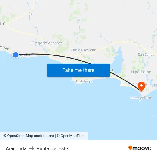 Araminda to Punta Del Este map