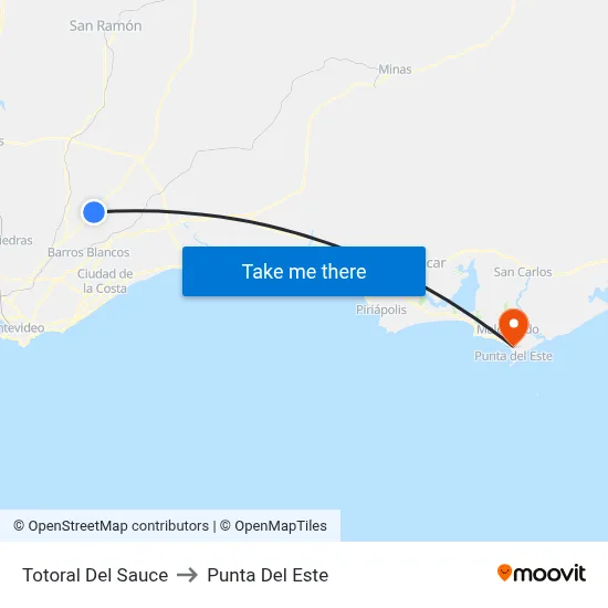 Totoral Del Sauce to Punta Del Este map