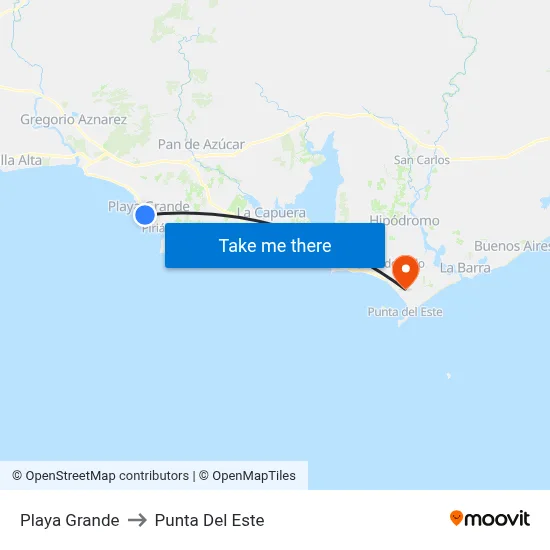 Playa Grande to Punta Del Este map