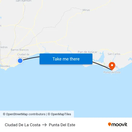 Ciudad De La Costa to Punta Del Este map