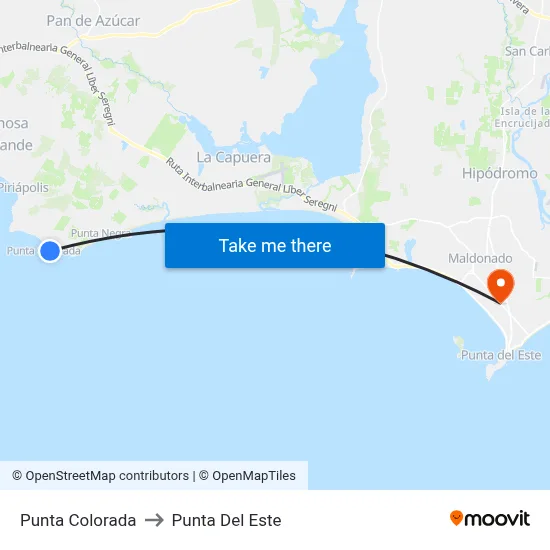 Punta Colorada to Punta Del Este map
