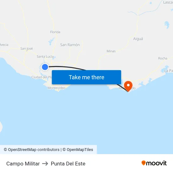 Campo Militar to Punta Del Este map
