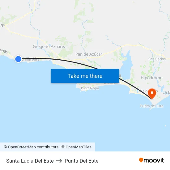 Santa Lucía Del Este to Punta Del Este map