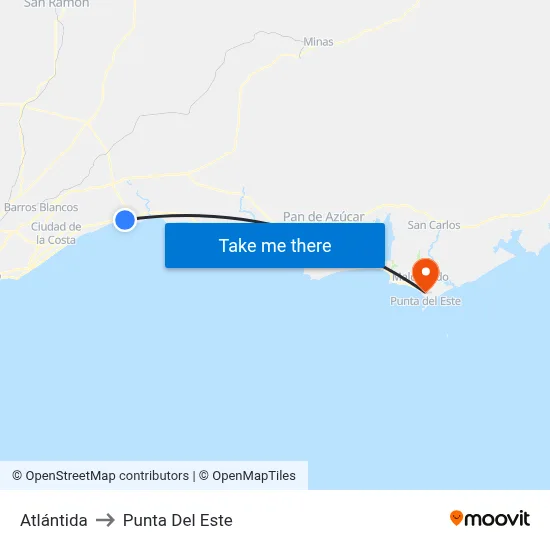 Atlántida to Punta Del Este map