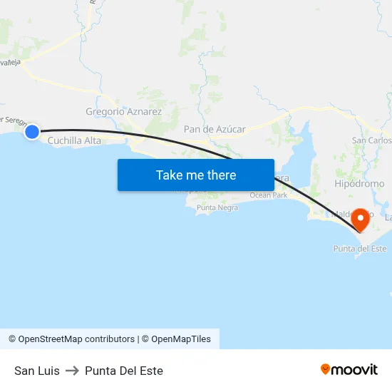 San Luis to Punta Del Este map
