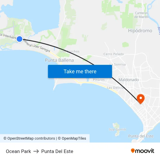 Ocean Park to Punta Del Este map