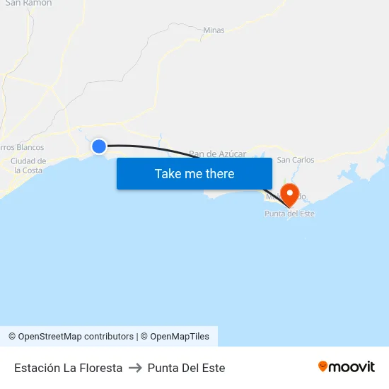 Estación La Floresta to Punta Del Este map