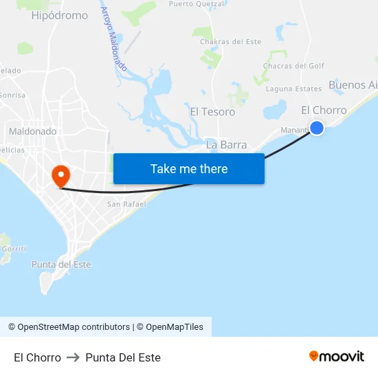 El Chorro to Punta Del Este map