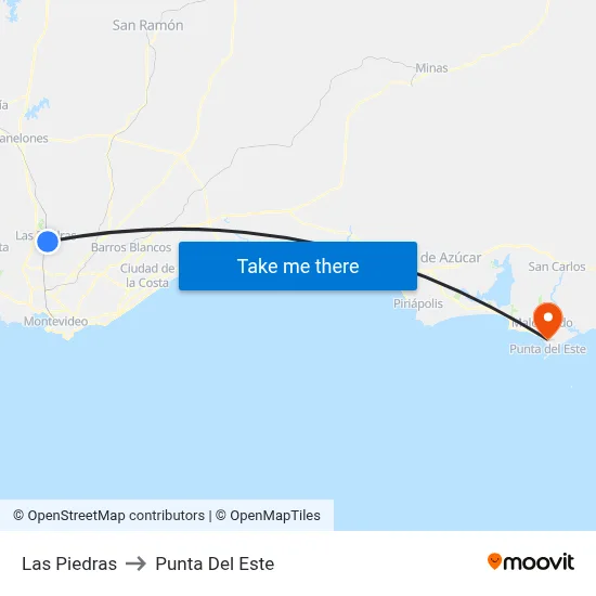 Las Piedras to Punta Del Este map