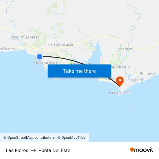 Las Flores to Punta Del Este map