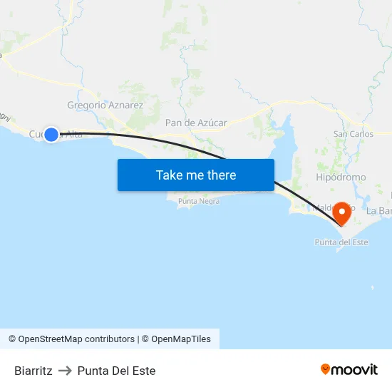 Biarritz to Punta Del Este map