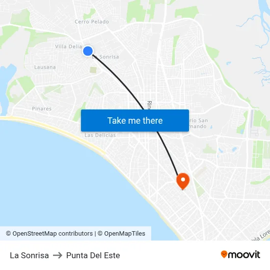 La Sonrisa to Punta Del Este map