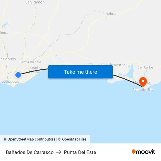 Bañados De Carrasco to Punta Del Este map