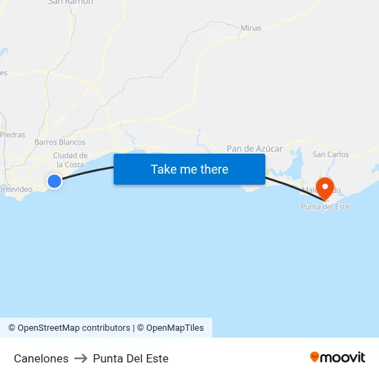 Canelones to Punta Del Este map