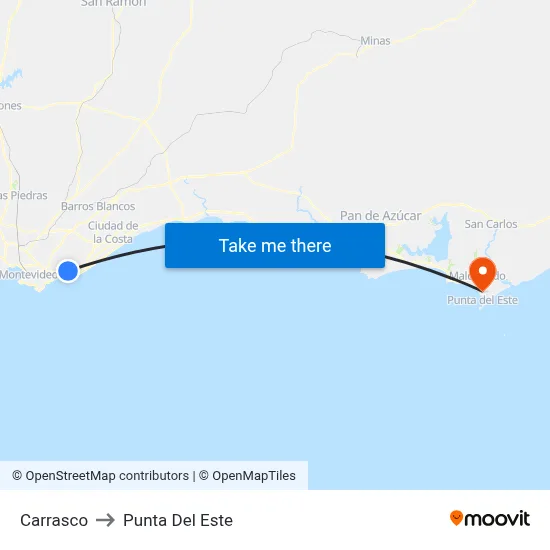 Carrasco to Punta Del Este map