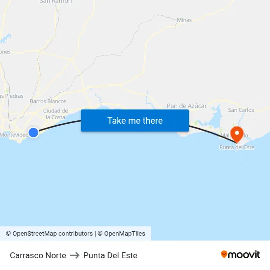 Carrasco Norte to Punta Del Este map