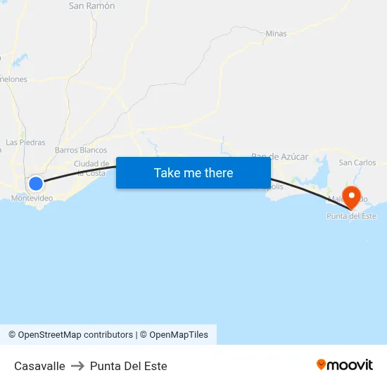 Casavalle to Punta Del Este map