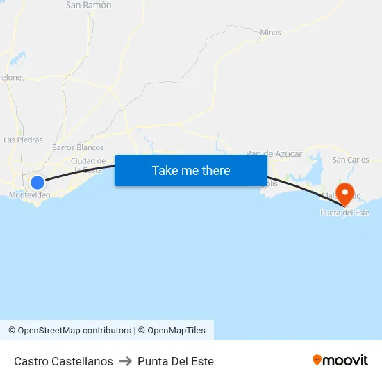 Castro Castellanos to Punta Del Este map