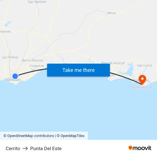 Cerrito to Punta Del Este map