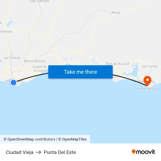 Ciudad Vieja to Punta Del Este map