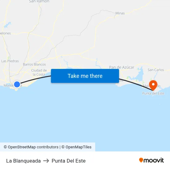 La Blanqueada to Punta Del Este map