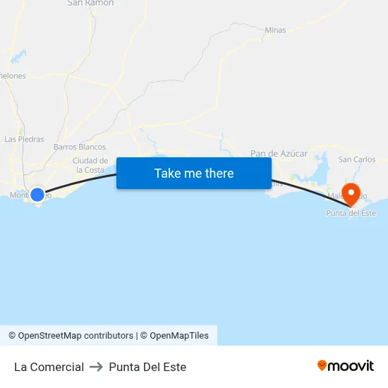 La Comercial to Punta Del Este map