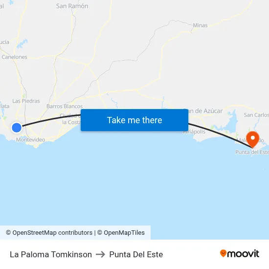 La Paloma Tomkinson to Punta Del Este map