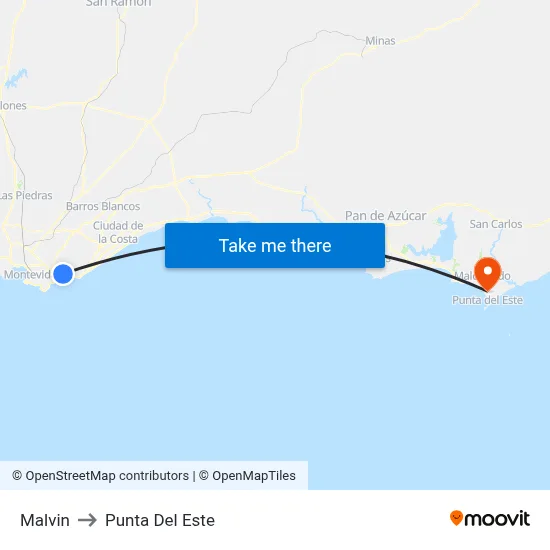 Malvin to Punta Del Este map