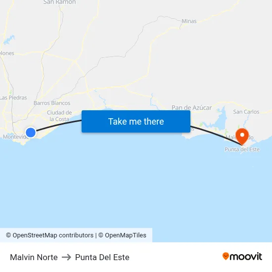 Malvin Norte to Punta Del Este map