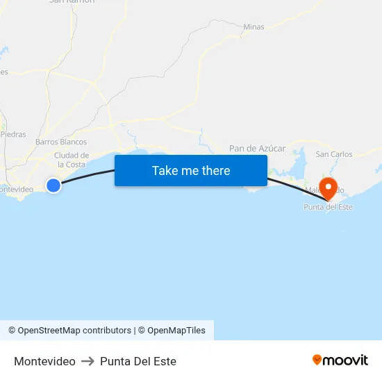 Montevideo to Punta Del Este map