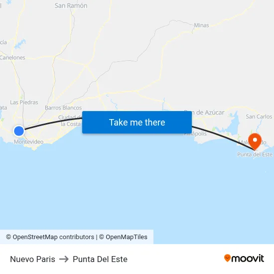 Nuevo Paris to Punta Del Este map