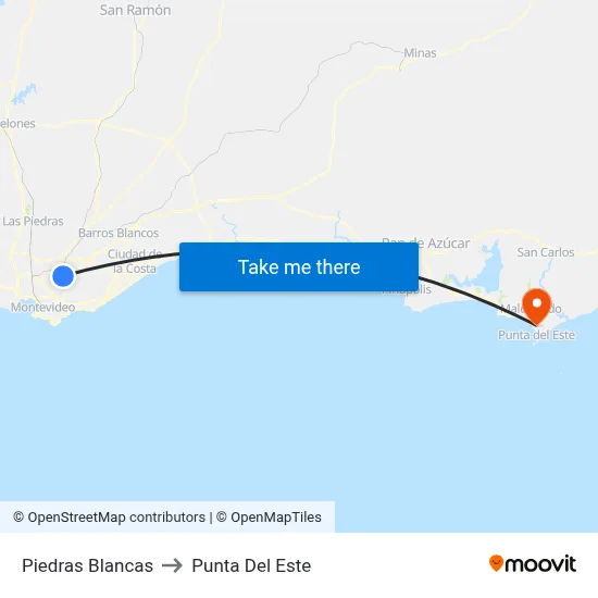 Piedras Blancas to Punta Del Este map